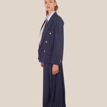 Carica l'immagine nel visualizzatore di Gallery, Vicolo pantalone blu palazzo gessato 38% viscosa Art TAB1112 ( blazer Art TAB1109 )
