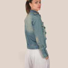 Carica l'immagine nel visualizzatore di Gallery, Tensione in giacca denim alamari bottoni oro lavaggio sabbiato 100% cotone Art CP400
