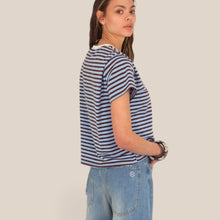Carica l'immagine nel visualizzatore di Gallery, Haveone maglia mezza manica rigata con aletta 77% cotone Art MJK-Q054
