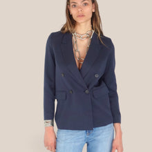 Carica l'immagine nel visualizzatore di Gallery, Vicolo blazer blu foderato doppio petto Art TD0439

