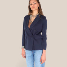 Carica l'immagine nel visualizzatore di Gallery, Vicolo blazer blu foderato doppio petto Art TD0439
