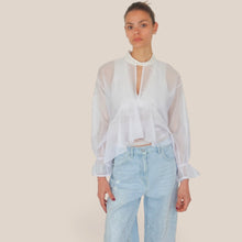 Carica l'immagine nel visualizzatore di Gallery, Haveone blusa balza fondo colletto pizzo 85% lyocell Art CMA-Q200
