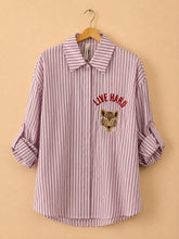 Carica l'immagine nel visualizzatore di Gallery, Tensione in camicia rigata over ricamo tigre 100% cotone Art IQ396

