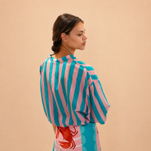 Carica l'immagine nel visualizzatore di Gallery, Tensione in camicia over rigata 78% cotone 22% seta Art 39879
